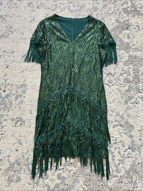 Emerald Green Sequin Fringe Mini Dress